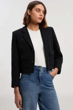 Veste Courte Ajustée en Tweed Texturé