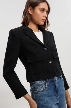 Veste Courte Ajustée en Tweed Texturé