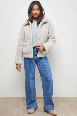 Veste Courte Boutonnée en synthétique Teddy