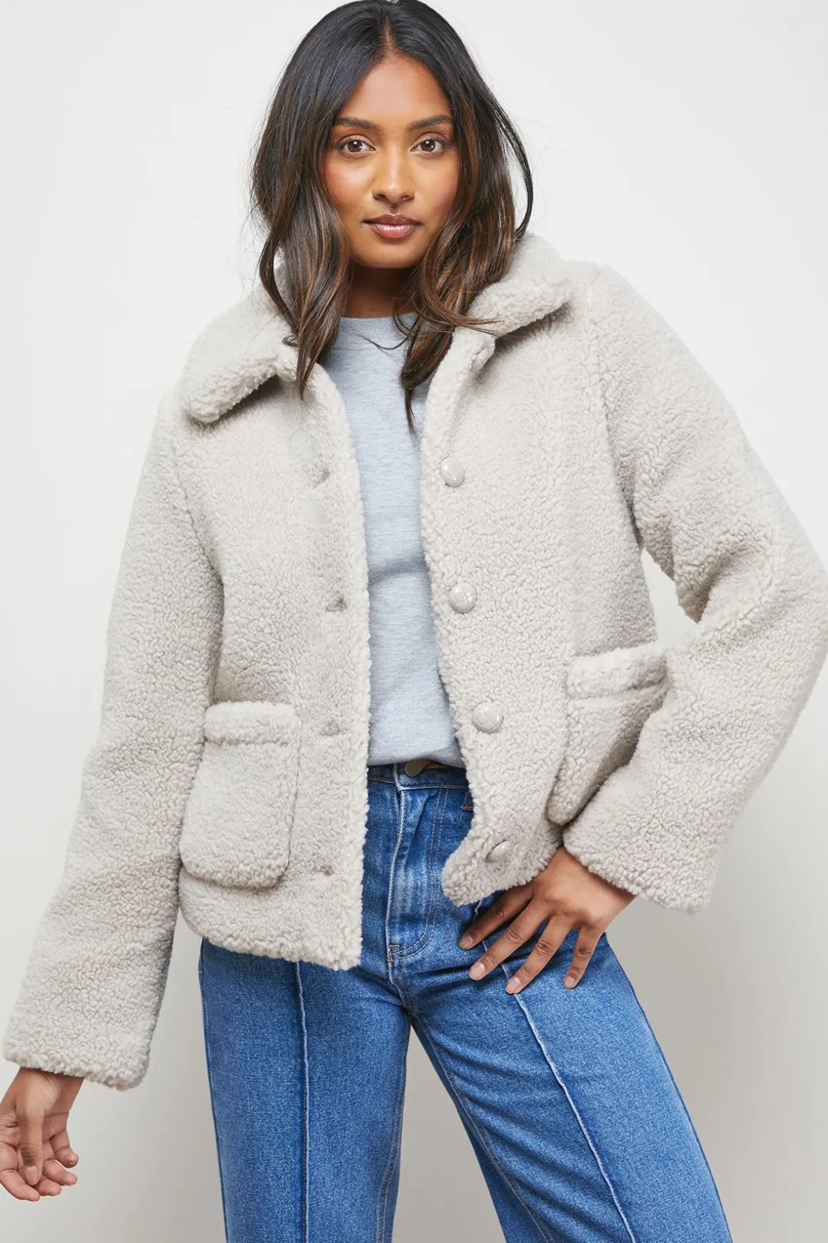 Veste Courte Boutonnée en synthétique Teddy