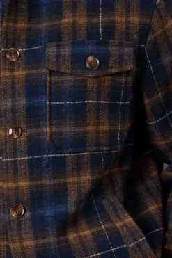 Veste Courte à Carreaux Bleu Marine Aspect Laine