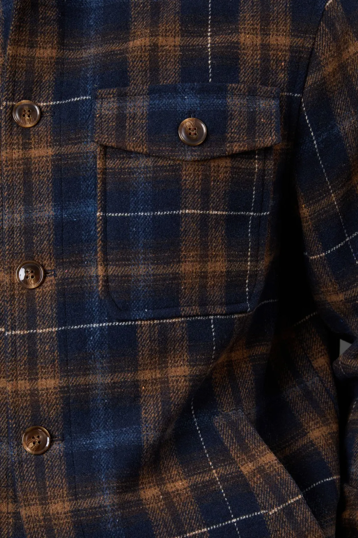 Veste Courte à Carreaux Bleu Marine Aspect Laine