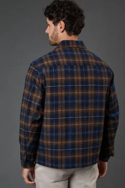 Veste Courte à Carreaux Bleu Marine Aspect Laine