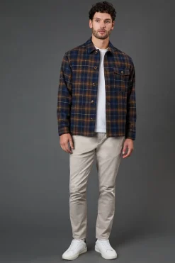 Veste Courte à Carreaux Bleu Marine Aspect Laine