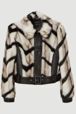 Veste Courte Ceinturée à Panneaux Rayés en synthétique et synthétiquecuir