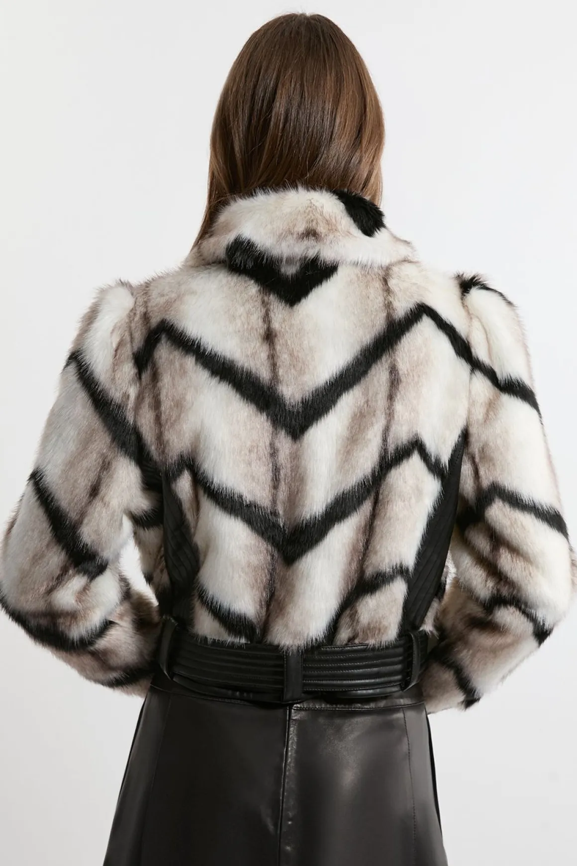 Veste Courte Ceinturée à Panneaux Rayés en synthétique et synthétiquecuir