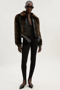 Veste Courte Ceinturée à Panneaux synthétique et synthétiquecuir