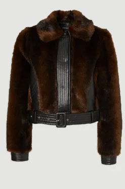 Veste Courte Ceinturée à Panneaux synthétique et synthétiquecuir