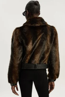Veste Courte Ceinturée à Panneaux synthétique et synthétiquecuir
