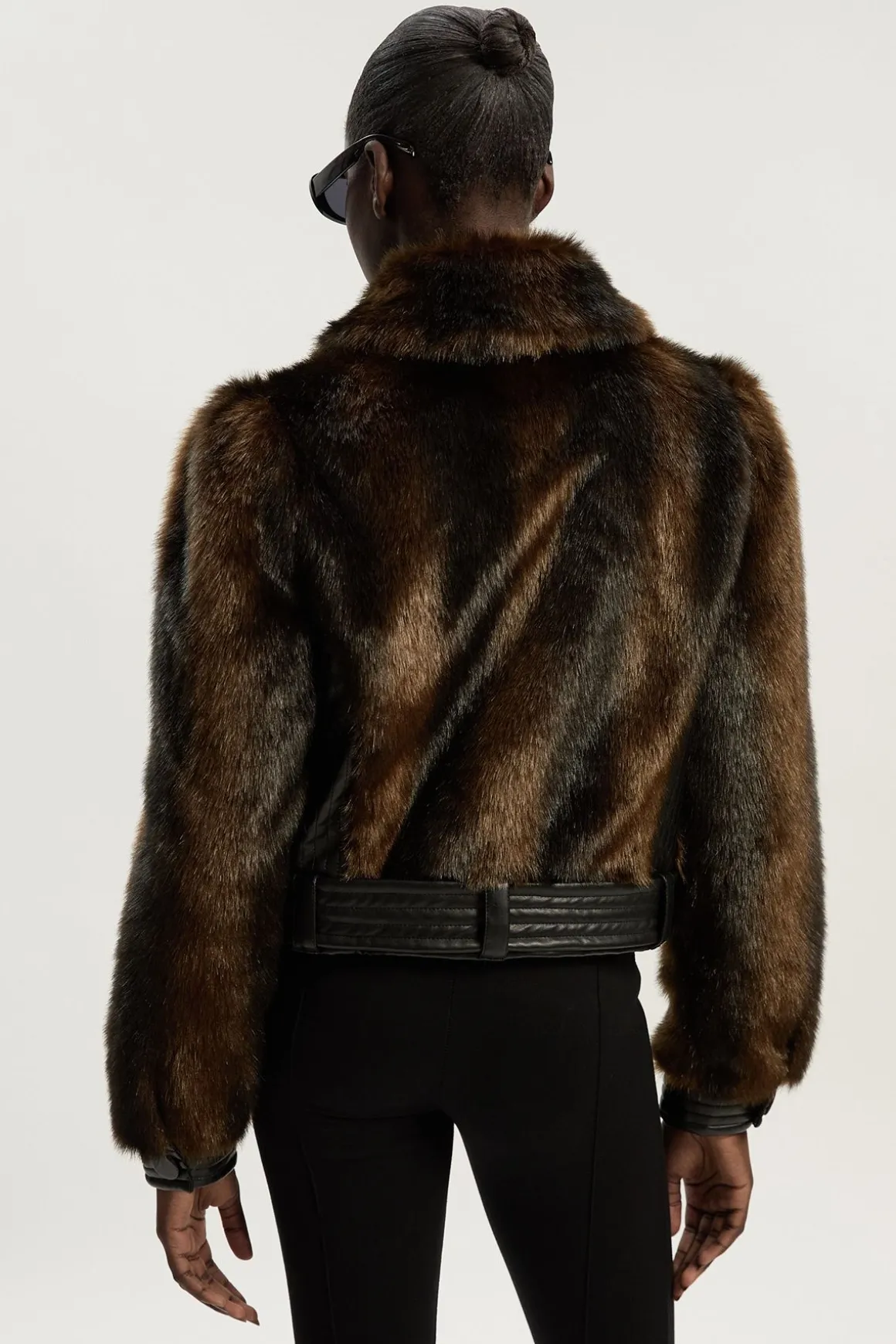 Veste Courte Ceinturée à Panneaux synthétique et synthétiquecuir
