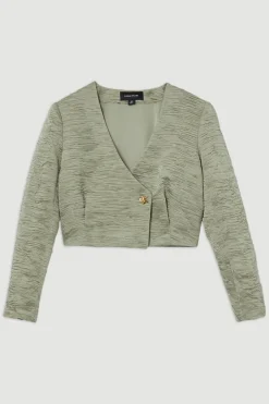 Veste Courte Cintrée À Boutonnage Frontal En Satin Froissé
