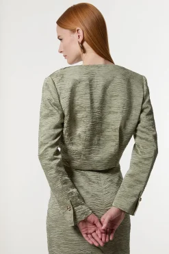 Veste Courte Cintrée À Boutonnage Frontal En Satin Froissé