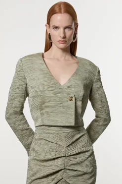 Veste Courte Cintrée À Boutonnage Frontal En Satin Froissé
