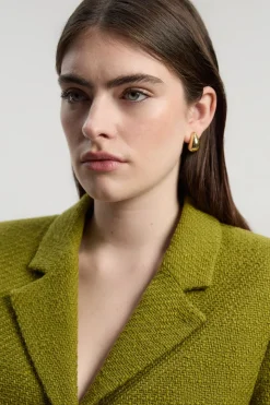 Veste Courte Cintrée en Tweed Texturé avec Poches Avant