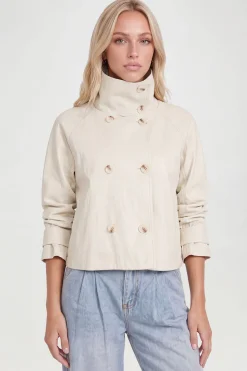 Veste Courte En Synthétiquecuir Col Montant Avec Détails Boutonnés