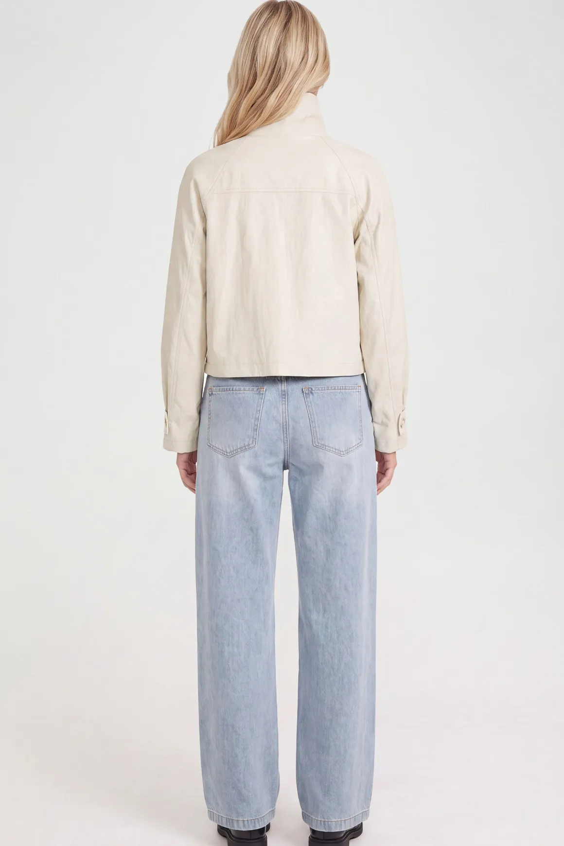 Veste Courte En Synthétiquecuir Col Montant Avec Détails Boutonnés