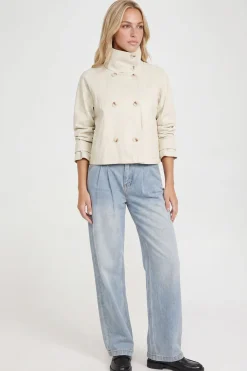 Veste Courte En Synthétiquecuir Col Montant Avec Détails Boutonnés