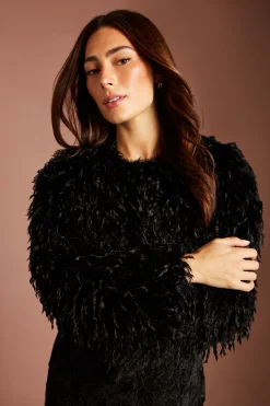 Coast Veste Courte En Synthétique À Plumes e<Femme Robes Noires Nouées|Vestes & Manteaux