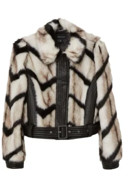 Veste Courte Grande Taille En Synthétique À Panneaux En Synthétiquecuir Avec Rayures Et Ceinture
