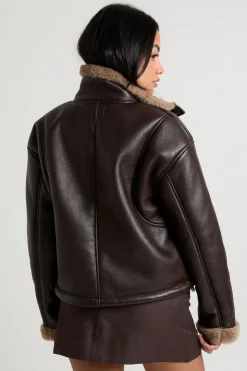 Veste d'aviateur à col montant doublée de fourrure