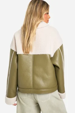 Veste d'aviateur en synthétique avec garniture en tissu teddy