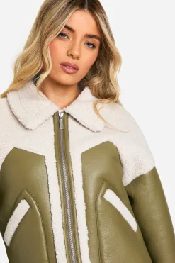 Veste d'aviateur en synthétique avec garniture en tissu teddy