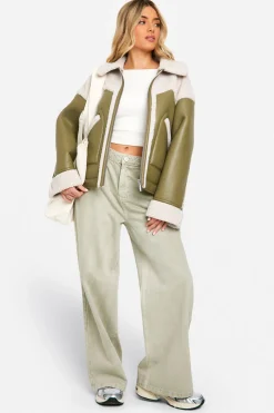 Veste d'aviateur en synthétique avec garniture en tissu teddy