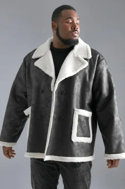 Veste d'Aviateur Surdimensionnée en synthétique avec Bordure Borg Plus