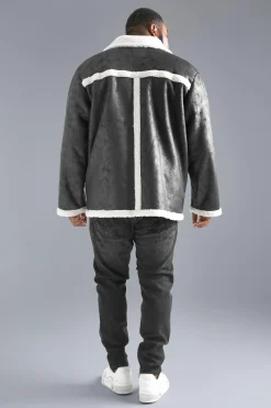 Veste d'Aviateur Surdimensionnée en synthétique avec Bordure Borg Plus