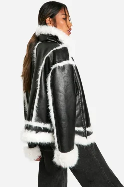 Veste d'aviateur surdimensionnée avec garniture en synthétique