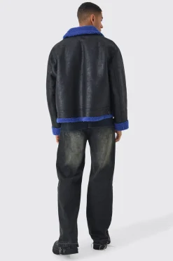 Veste d'aviateur ultra surdimensionnée en synthétique-suède noire