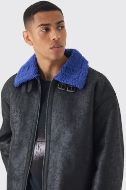 Veste d'aviateur ultra surdimensionnée en synthétique-suède noire