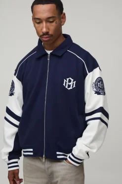 Veste De Baseball Color Block À Col Avec Coupe Ample En Jersey
