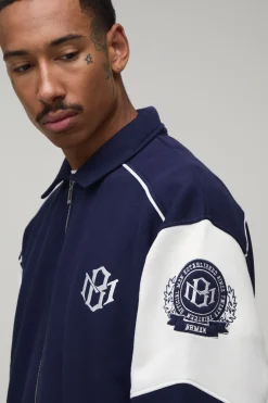 Veste De Baseball Color Block À Col Avec Coupe Ample En Jersey