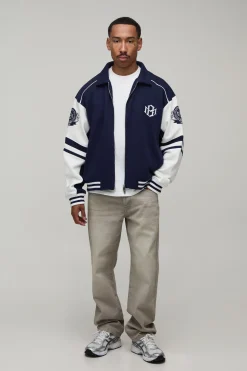 Veste De Baseball Color Block À Col Avec Coupe Ample En Jersey