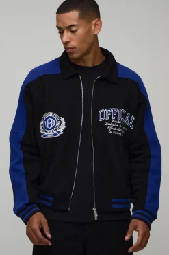 boohooMAN Veste De Baseball Style Universitaire Coupe Ample À Col Avec Appliqués<Homme Manteaux Et Vestes
