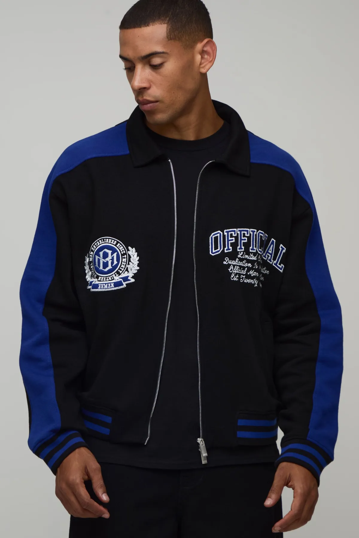 boohooMAN Veste De Baseball Style Universitaire Coupe Ample À Col Avec Appliqués<Homme Manteaux Et Vestes