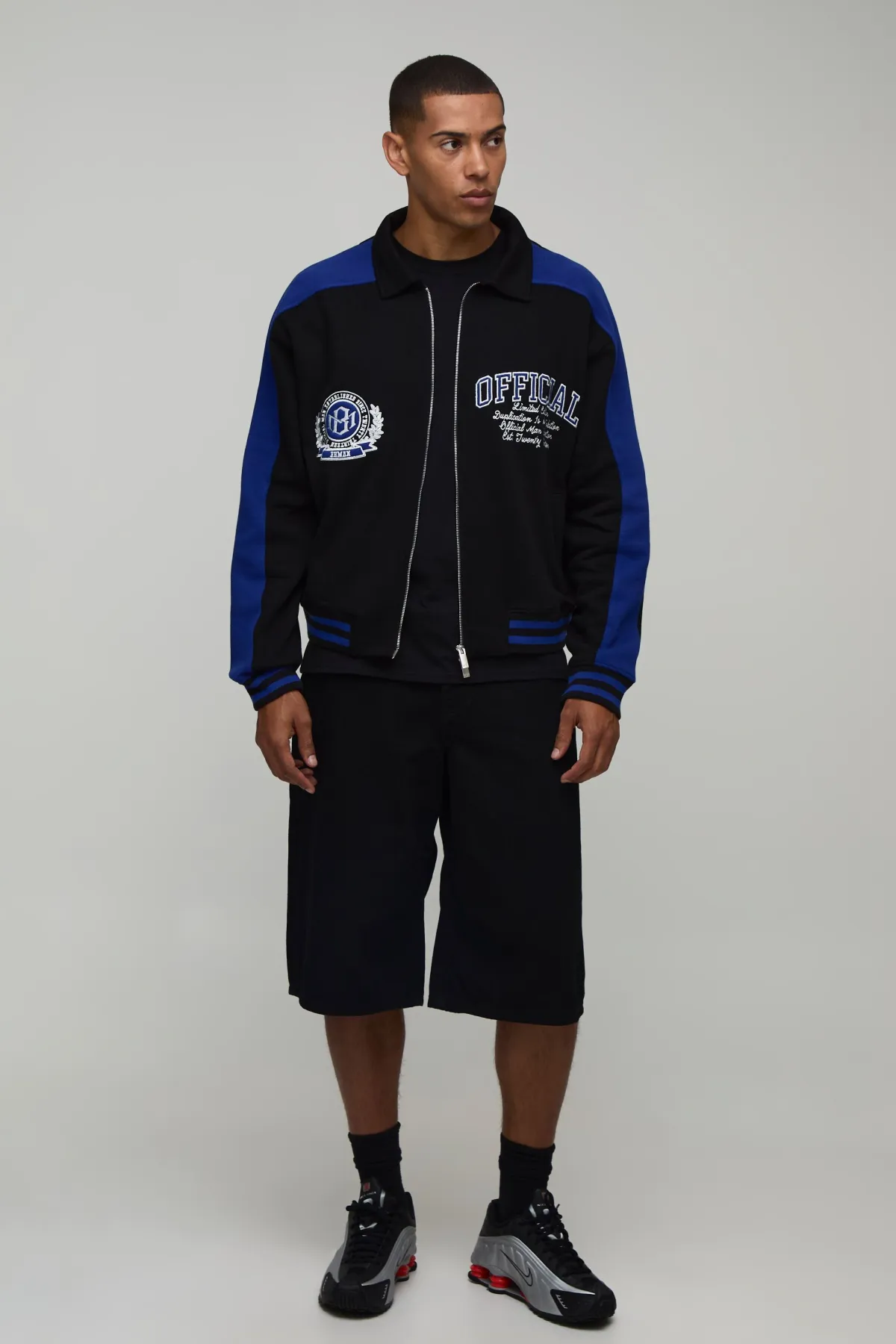 boohooMAN Veste De Baseball Style Universitaire Coupe Ample À Col Avec Appliqués<Homme Manteaux Et Vestes