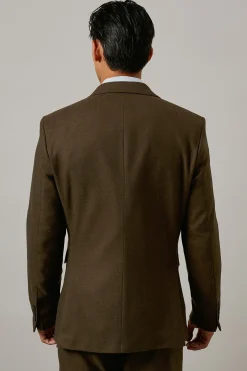 Veste de Costume Ajustée Aspect Tweed Kaki