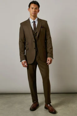 Veste de Costume Ajustée Aspect Tweed Kaki