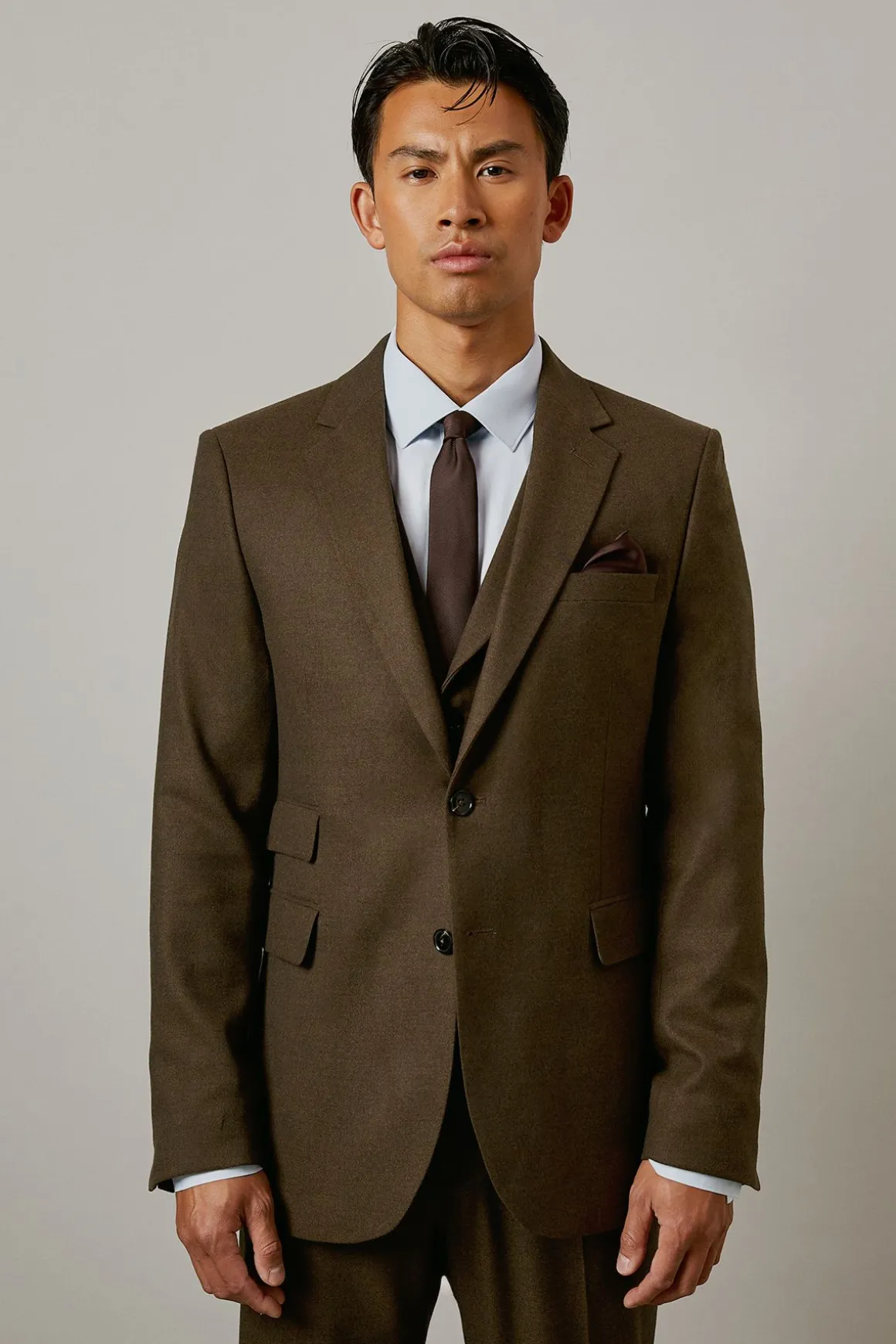 Veste de Costume Ajustée Aspect Tweed Kaki