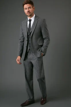 Veste de Costume Ajustée Aspect Tweed Anthracite