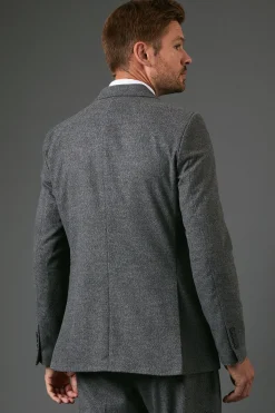 Veste de Costume Ajustée Aspect Tweed Anthracite