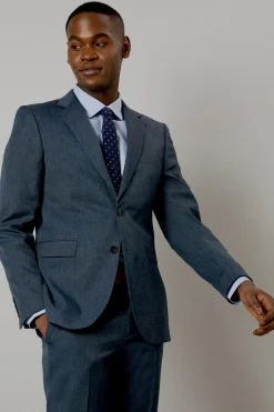 Veste de Costume Ajustée Bleu Marine Chiné