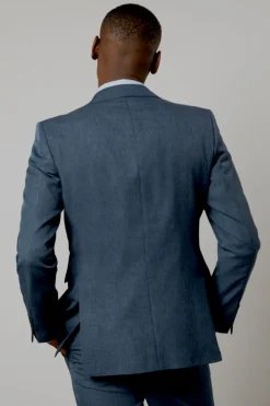 Veste de Costume Ajustée Bleu Marine Chiné