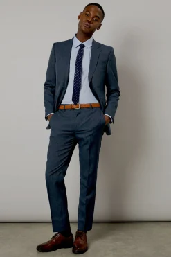 Veste de Costume Ajustée Bleu Marine Chiné