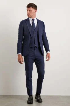 Veste de Costume Ajustée Bleu Marine Chiné