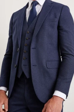 Veste de Costume Ajustée Bleu Marine Chiné