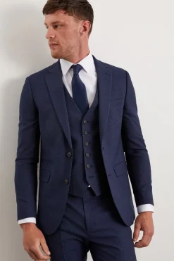 Veste de Costume Ajustée Bleu Marine Chiné