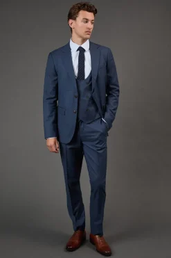 Veste de Costume Ajustée Bleu Marine Brossé